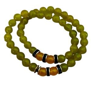 Lime Green Agate Beads with Yellow Agate and  Accent Beads Wrap Elastic